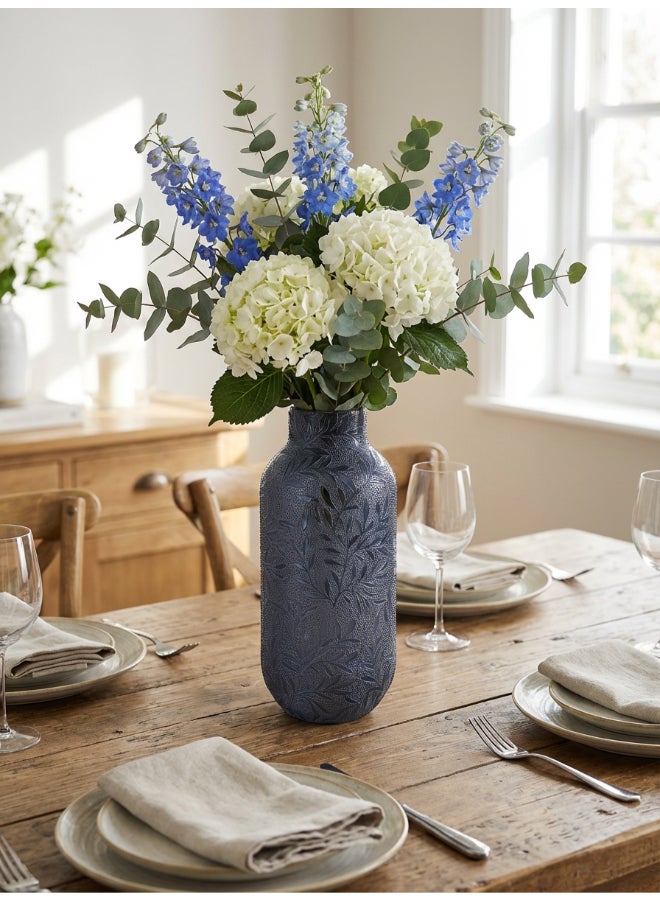 ايست من نون Ceramic Vase for Floral Decorative arrangement, Ht-29 cm | Blue Color | Flora Etch Design | Size -13.5x13.5x29 cm | Perfect for decorativing your living room, Ideal for decorating coffee table, dinning table, console table or any office or living space - Image 1